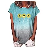 Lilygodx Camisetas Mujer Originales Baratas Vestir Verano Tallas Grandes Manga Corta Tinte Camisetas Tie Dye Patrón de Girasol Cuello Redondo Top para Fiesta Elegantes Moda (Menta Verde, XXL)
