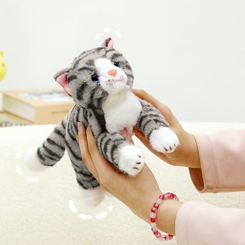 PEACH CAT Striped Cat Stuffed Animal 9.8" Realistic Kitten Plushies Soft Plush Toys Gifts for Kids Grey by PEACH CAT - Used condition - Image 2
