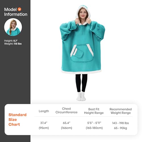 Image of Giggling Getup Wearable Blanket Hoodie for Women Men Gifts for Women Mom Wife Sherpa Fleece Hooded Blanket Sweatshirt Warm Cozy Sherpa Wearable Throw with Pocket & Sleeves for Adult Standard Aqua
