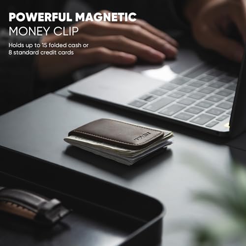 VULKIT Slim Magnetic Money Clip Leather Credit Business Card Holder Bills Holder, Strong Magnet Holds 15 x Folded Bank Notes