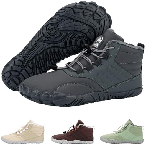 Hike Footwear Caspar Pro HF - Non-Slip and Comfortable Winter Barefoot Shoes Provide Warmth and Support, Walking Boots for Women Men Unisex Grey