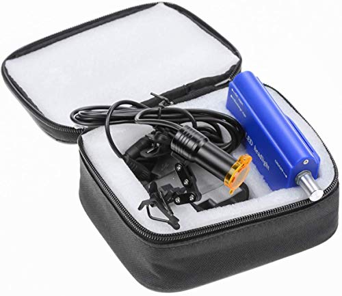 BONEW Zahnärztliche chirurgische Scheinwerfer-Scheinwerfer, 5 W, LED, hohe Leistung, Helligkeit, hängende Batterie mit Filter, Clip-On-Typ + Stoffetui für alle Brillen (blau)