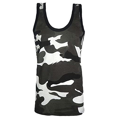 Mens Camouflage Vest Sleeveless Muscle TOP Jungle Combat Military Gym Shirt Army[White Camo,S]