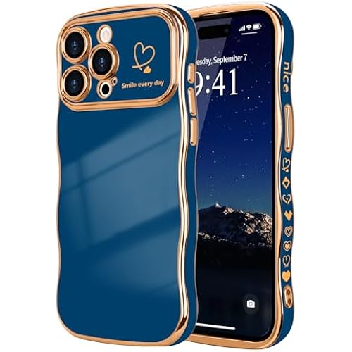 LCHULLE for iPhone 14 Pro Max Case Cute for Women Girl Wave Shape,Navy Blue