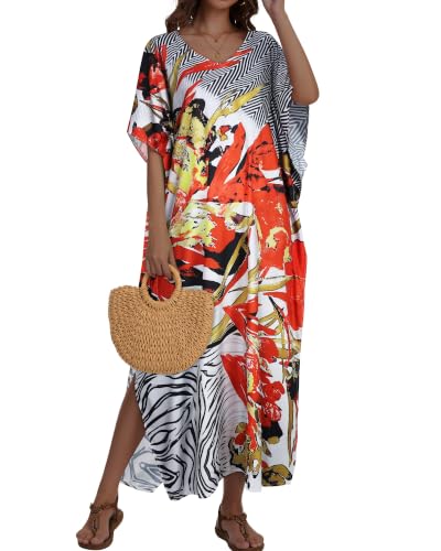 Image of Kaftan Dresses for Women V Neck Caftan Batwing Sleeve Swimsuit Cover Up