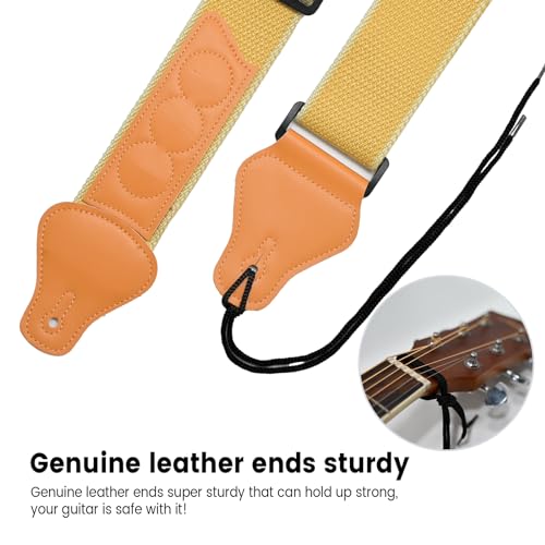 BestSounds Guitar Strap - Strap for Acoustic, Electric and Bass Guitars with Leather Head and Pick Holder Pockets (Yellow)