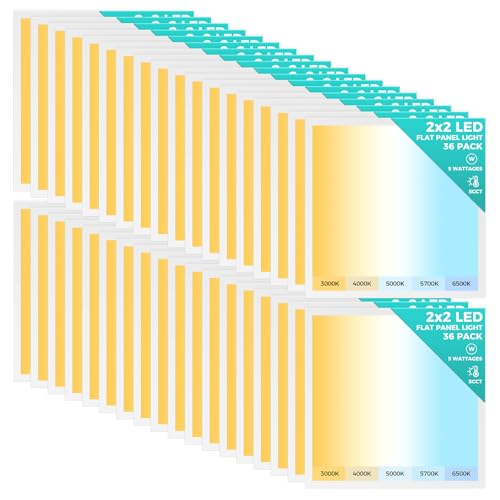 36 Pack 2x2 LED Flat Panel Light, Dimmable Lay-in Recessed for Drop Ceiling Grids, 6500LM, 30-50W Selectable, 5 CCT (3000K-6500K)