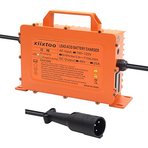 Xiixtoo 48 Volts 20 Amp Replacement Golf Cart Battery Charger For 48 Volt Club Car Golf Cart With 3 Pin Round Plug Waterproof With Led Display #TOP29