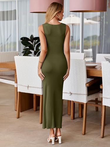 Simplee Womens Summer Bodycon Maxi Dress Ruched Sleeveless Elegant Ribbed Wedding Guest Cocktail Formal Long Dresses — view 4