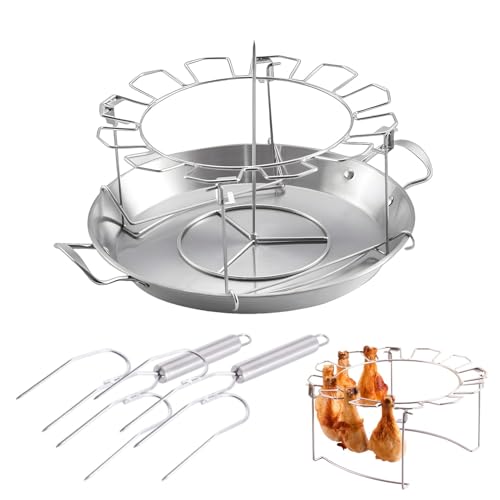 Generico Parrilla para muslos de pollo, parrilla para barbacoa para muslos de pollo | Parrilla redonda parrilla de ala de acero inoxidable – Soporte para palillos con 12 ranuras para barbacoa