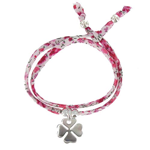 LES POULETTES BIJOUX - Bracelet Double Tour Lien liberty et Trèfle Argent 925 - Classics - Fuchsia