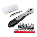 Llave de carraca magnética, llave de carraca reversible de 1/4 pulgadas, adecuada para espacios reducidos, 20 accesorios, Phillips, ranura, hexagonal, cuadrada, llave de tubo, mini carraca para coches