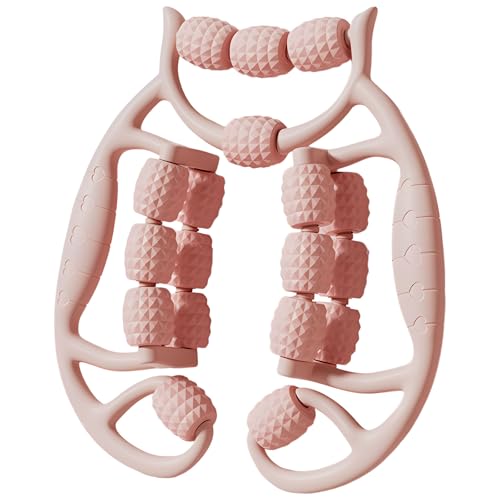 Rodillo de relajación muscular, masajeador de piernas y brazos multicírculo de 360° con 18 ruedas, acupresión, dispositivo liso para todo el pie para fitness, fascitis plantar y relajación (rosa)