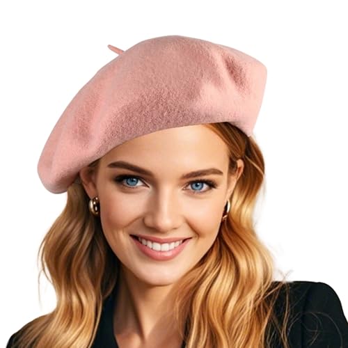 French Wool Light Pink Beret Hats for Women Man Solid Color Classic Beanie Winter Cap Painter Berets.