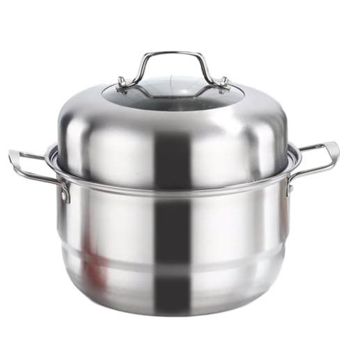 Vaporera De Acero Inoxidable | Olla Apilada De 2 Niveles, 3.12 Libras, Sin Revestimiento, Vaporera/olla Para Caldo, Ollas Y Sartenes Para Cocinar, Juego De Utensilios De Cocina, Silver, Con Tapa