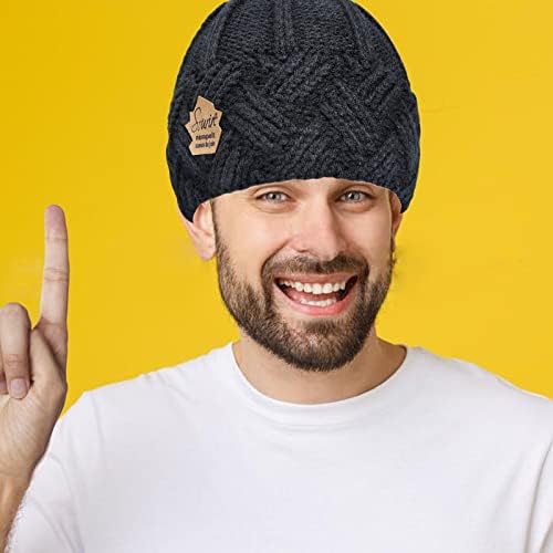 Winter Beanie Hat Windproof Wool Hat Beanie Thermal Unisex Knit Hats Fleece Lined Cable Knit Ski Cap with Thick Warm Lining Gift for Men Women Girls Boys Cosy Stripes One Size Fit Black