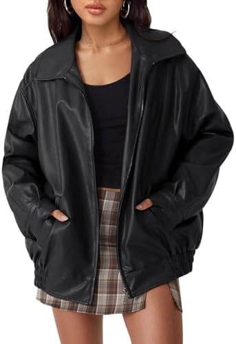 hathne Women's Oversized Leather Jackets Faux Zip Up Fall Fashion...