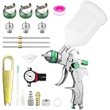 HVLP - Pistola a spruzzo per verniciatura, con 3 ugelli – 1,4/1,7/2,0 mm, pistola a spruzzo professionale per verniciatura ad aria compressa, con bicchiere di plastica da 600 ml e regolatore di