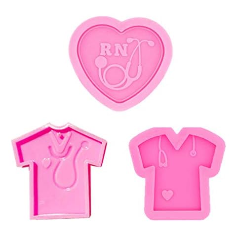 haoyuestory Set of 3 Crystal Epoxy Resin Moulds, Stethoscope Keychain Pendant Cast Silicone Mould, Nurse Shirt Love Heart Silicone Casting Mould, DIY Hand Tools Cover
