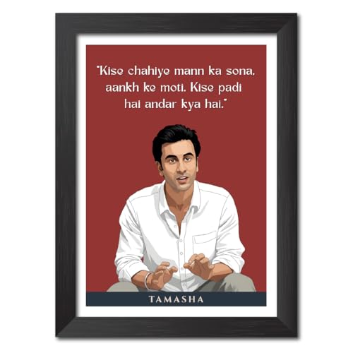 Image of TenorArts Tamasha Poster Bollywood Movie Vector Art Posters Photo Framed Painting With Black Wooden Textures (12inches x 9inches)