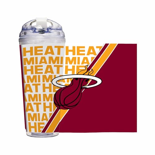 Rico Industries NBA Basketball Miami Heat 24oz Acrylic Tumbler with Hinged Lid, Officially Licensed Double Wall Tumbler with Straw