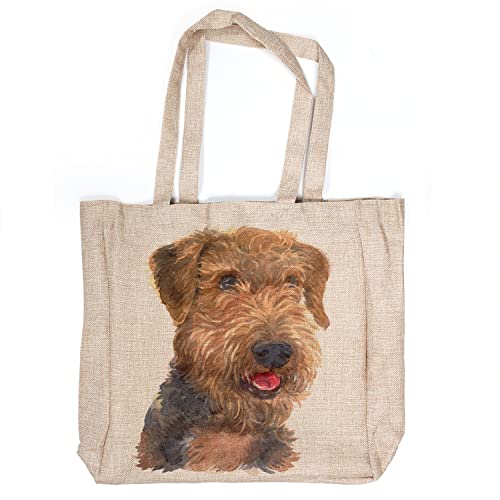 Image of KRAFTYGIFTS Airedale Tote Bag Large Dog Canvas Shoulder Carry Bag Ladies Grocery Bags Cotton Reusable Eco-Friendly Shopping Bag for women KDT38