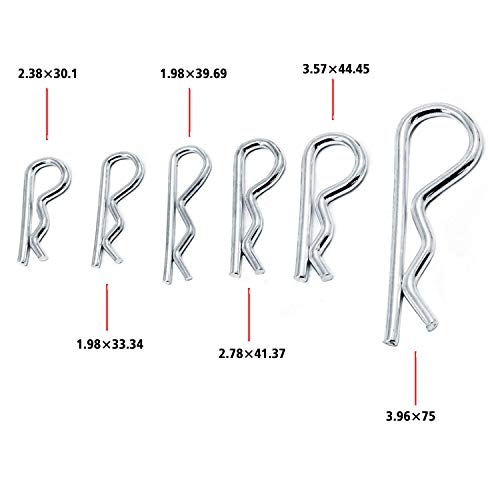 150 Stück Hitch Pin Clips R-Typ Splint, jede Box enthält 6 verschiedene Größen, transparente Kunststoff-Box Verpackung Haarklammer Fastener Pin Assortment Kit für Schlepper Leicht-LKW Rasenmäher