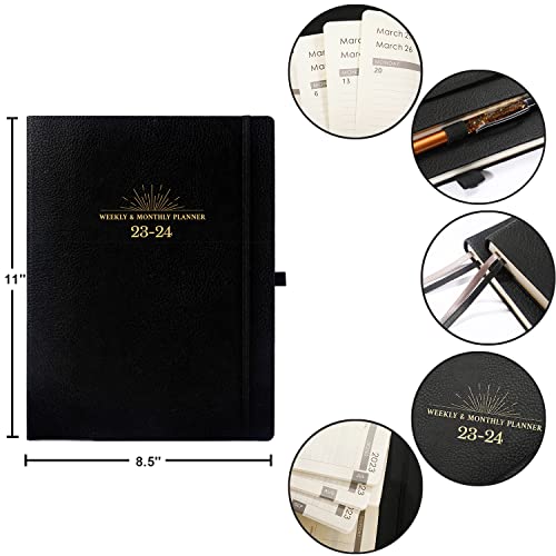 Planner 2023-2024 - Academic Planner 2023-2024, 2023-2024 Planner Weekly & Monthly, Jul. 2023 - Jun. 2024, 8.5" X 11", Pen Holder, Calendar Stickers, 25 Notes Pages, Faux Leather Cover, 2 Book Marks - Mystic Black #TOP5