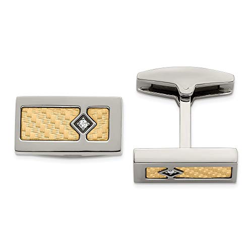 Solid Stainless Steel Men's 18k Textured Diamond Cufflinks (.03 cttw.)