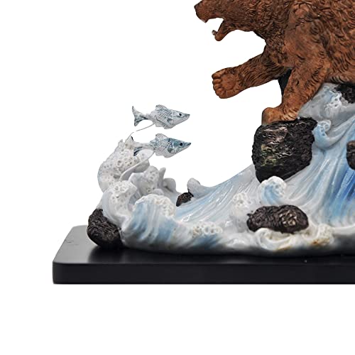 Comfy Hour Grizzly Bear Couple Catching Salmon And Fish Figurine, 8” Realistic Lifelike Animal Statue Home Decoration, Brown, Resin Stone, Wildlife Collection #TOP4