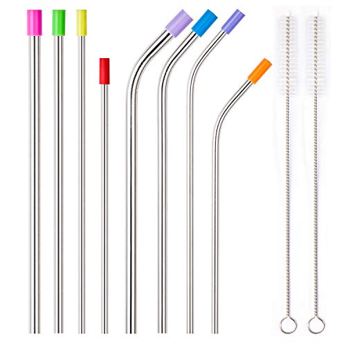 YIHONG Stainless Steel Metal Straws Set of 8 Pcs Reusable Drinking Straws with 2 Cleaning Brushes Silicon Cover for 20 30oz Tumblers 3 Sizes 6mm|8mm|9.5mm 2 Lengths 8.5 Inch|10 Inch