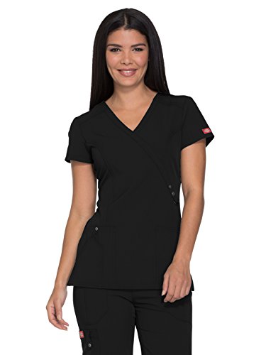 Dickies Xtreme Stretch Women Scrubs Top Mock Wrap 85956, S, Black #TOP29