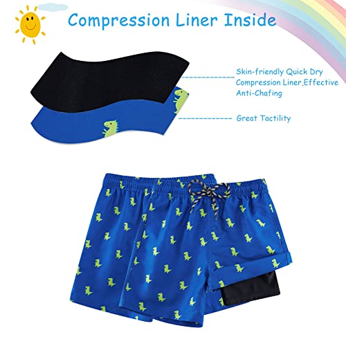 Cozople Teen Boys Swim Trunks With Boxer Brief Liner Bathing Suit Novelty Dinosaur Graphic Swimming Shorts Quick Dry Stretchy Compression Anti Chafe Swimsuit Size 14-16 #TOP7