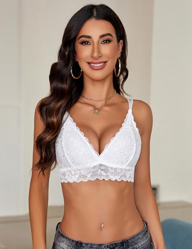 Image of Avidlove Womens Bras Lace Deep V Bralettes for Women White Sexy Bras for Women No Padded(White,L)