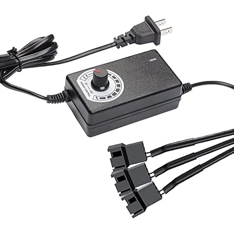 Delinx Triple 3-Pin and 4-Pin PC Fan Power Adapter, 12V Fan Speed Controller,100-240vAC to 3-12vDC Adjustable Power Supply Cover