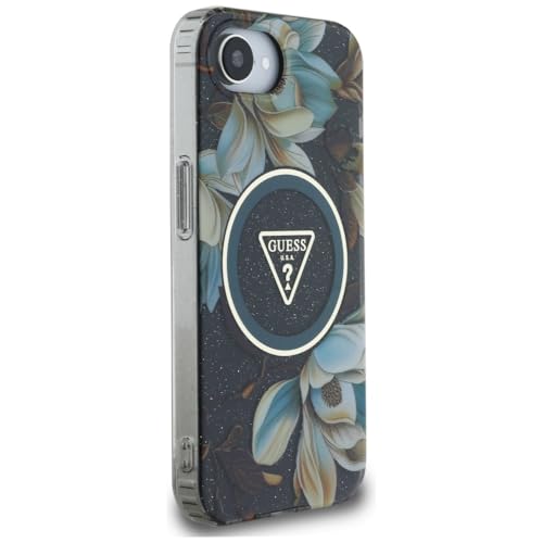 Coque iPhone 16e Guess Fleurs Pailletées Métal Logo Triangle avec MagSafe - 4