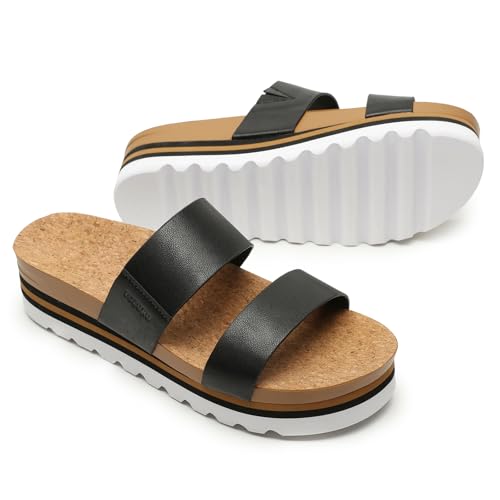 Image of Yozuru Womens Platform Sandals with Arch Support Slip on Slides Comfortable Summer Beach Sandals Cork Footbed Cushion Wedge Sandals for Women