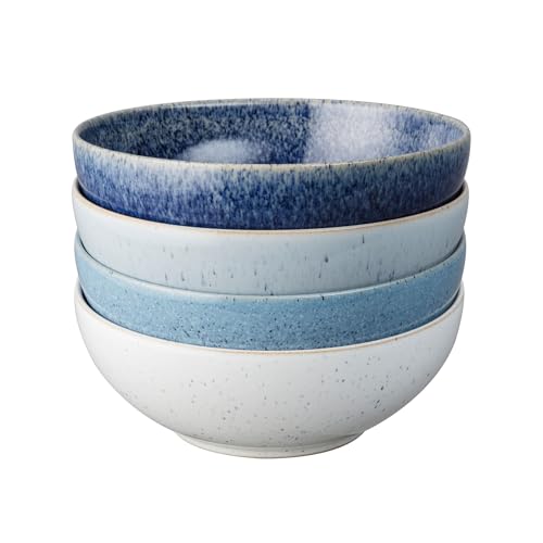 Denby - Studio Blue Cereal Bowls Set of 4 - Dishwasher Microwave Safe Crockery 800ml 15.5cm - Ceramic Stoneware Tableware - Chip & Crack Resistant Soup Bowls