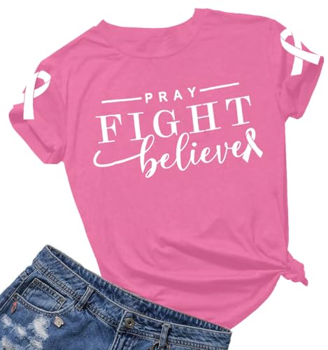 Breast Cancer Shirts for Women: Sequin Pink Ribbon Breast Cancer Awareness T-Shirt Pink Ribbon Care Short Sleeve Tee Top