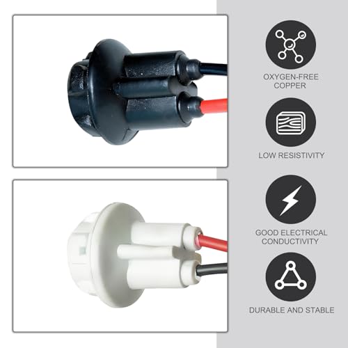 Tesnaao 6 PCS Car LED Light Socket, Cable Design, Durable Automotive Lighting Bulb Adapter, Universal 0.98In x 0.78In x 0.39In Vehicle Bulb Holder Plug Accessories for Truck SUV Car (Black)