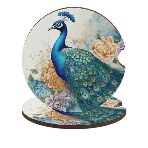 Portavasos para carro con diseño pavo real y floral, 2 pzas miniatura 1