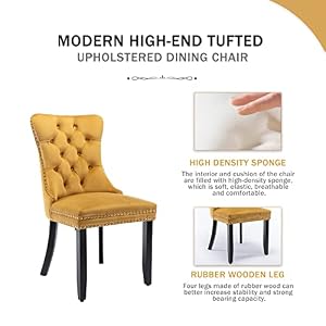 Kiztir Velvet Dining Chairs Set of 4, Upholstered Dining Chairs with Ring Pull Trim and Button Back, Luxury Tufted Dining Chair for Living Room, Bedroom, Kitchen (Gold) Kiztir Velvet Dining Chairs Set of 4 Upholstered Dining Chairs with Ring Pull Trim and Button Back Luxury Tufted Dining Chair for Living Room Bedroom Kitchen Gold
