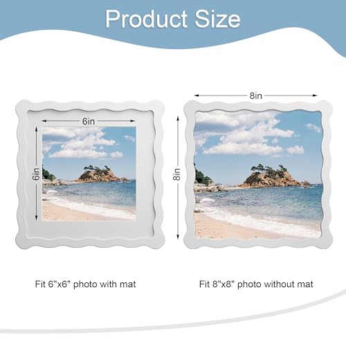 THKRLOF 8x8 Picture Frame with Mat for 6x6, Wavy Edge Wooden Real Glass Photo Frame for Tabletop and Wall Hanging, White, 1 Pack by THKRLOF - Used condition - Image 3