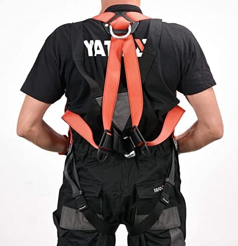 Yato Professional Full Body Catch Harness, Solid Buckles, Roofer, Fall Protection, Climbing, Red, One Size