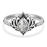 LOVECOM Lotus Ring for Women Teen Girls 925 Sterling Silver Lotus Flower Floral Mother Daughter Promise Rings Cute CZ Crystal Birthstone Begin Again Empowering Ring Jewelry Christmas Gifts (Silver, 11)