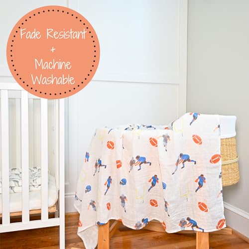 Image of LollyBanks Swaddle Blanket 100% Muslin Cotton, 47 x 47 inches Soft Breathable Muslin Baby Swaddles for Boys, Baby Essentials, Registry and Gift (Football Print), Touchdown