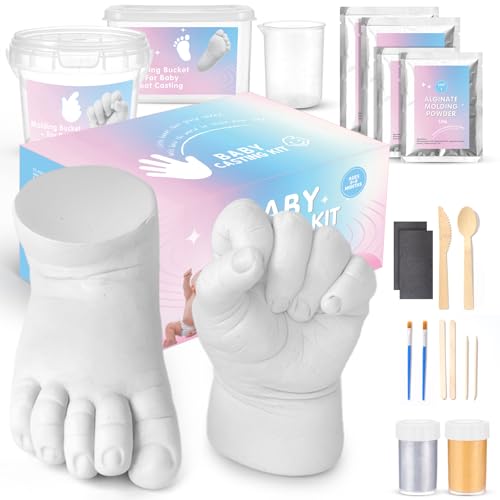 Kit de Moulage de Main, Taricor Kit Empreinte Bebe Moulage 3D, Non Toxique Empreinte Main Pied Bebe avec 2 Sachets d’Alginate et 2 Sachets de Poudre de Moulage, pour Cadeau de Souvenir