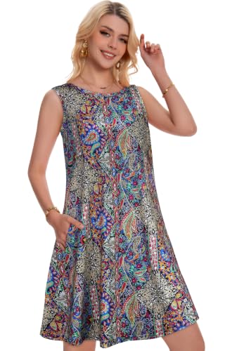 Image of Summer Dresses for Women Beach Boho Sleeveless Vintage Floral Flowy Pocket Tshirt Tank Sundresses 2026