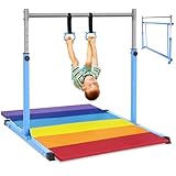 Safly Fun Gymnastics Bar for Kids Ages 3-15 | Sturdy Steel Home Gym, Adjustable Height (3 to 5 ft) with Anti-Slip Base, Easy Assembly