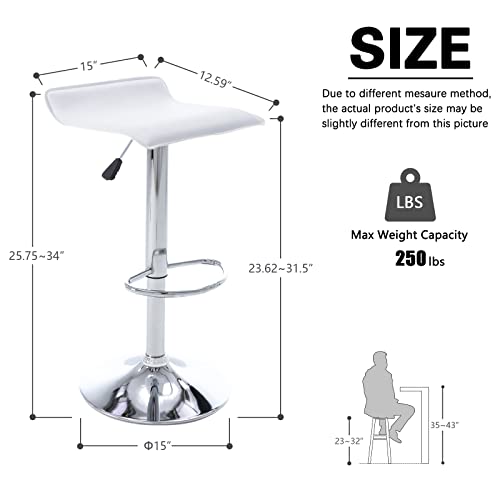 Vogue Furniture Direct Adjustable Bar Stools Set Of 2, Modern Swivel Pu Leather Airlift Barstools, Backless Kitchen Counter Height Bar Chair For Dining Room (White) #TOP2